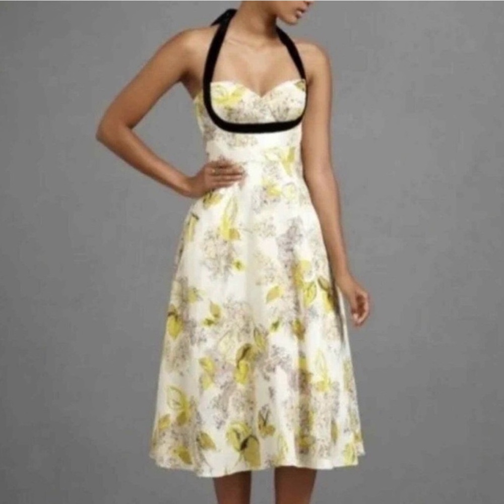 Anthropologie Hitherto Yellow Floral Midi Dress Sz 8 - Picture 2 of 6